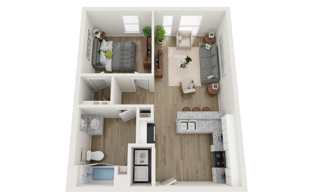 A1 Affordable - 1 bedroom floorplan layout with 1 bathroom and 680 - 716 square feet