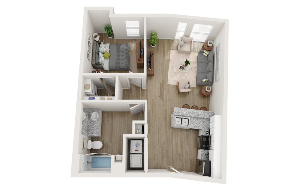 A2 Affordable - 1 bedroom floorplan layout with 1 bathroom and 723 square feet