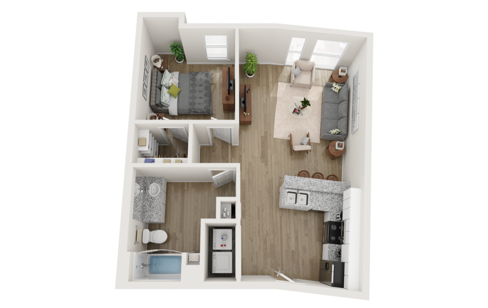 A2 Affordable - 1 bedroom floorplan layout with 1 bath and 723 square feet.