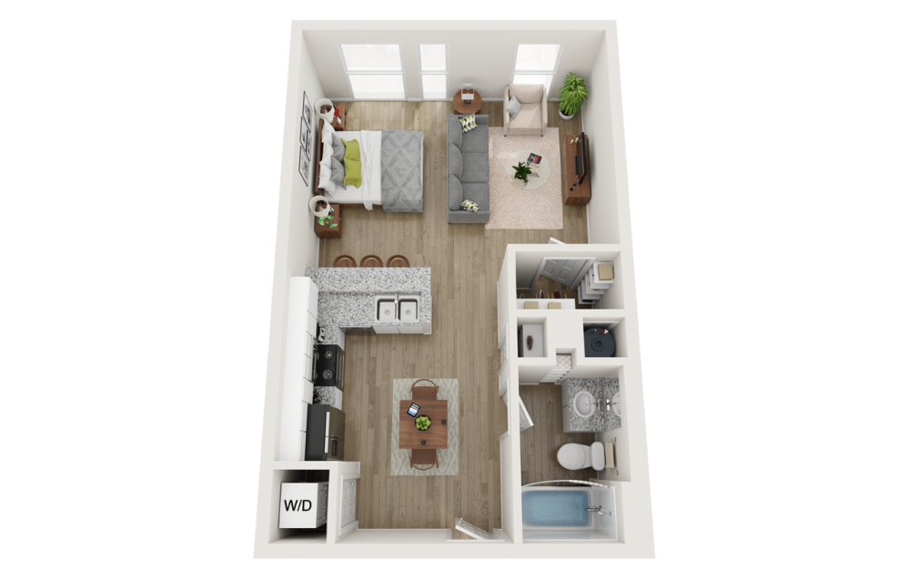 E2 Affordable - Studio floorplan layout with 1 bathroom and 571 square feet