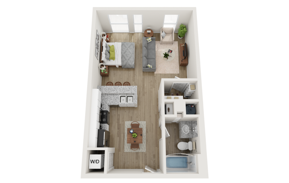 E2 Affordable - Studio floorplan layout with 1 bath and 571 square feet.