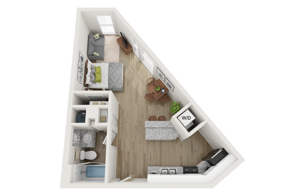 E3 Affordable - Studio floorplan layout with 1 bath and 506 to 524 square feet.
