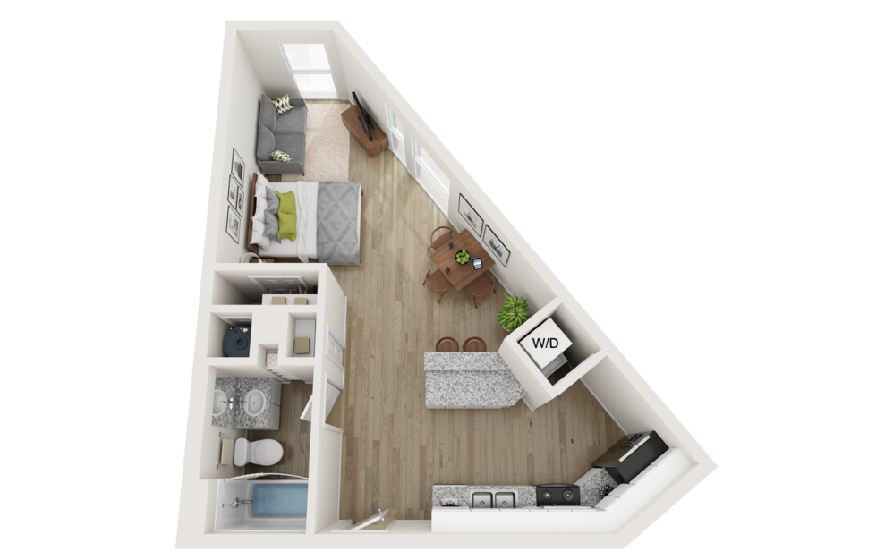 E3 Affordable - Studio floorplan layout with 1 bathroom and 506 - 524 square feet