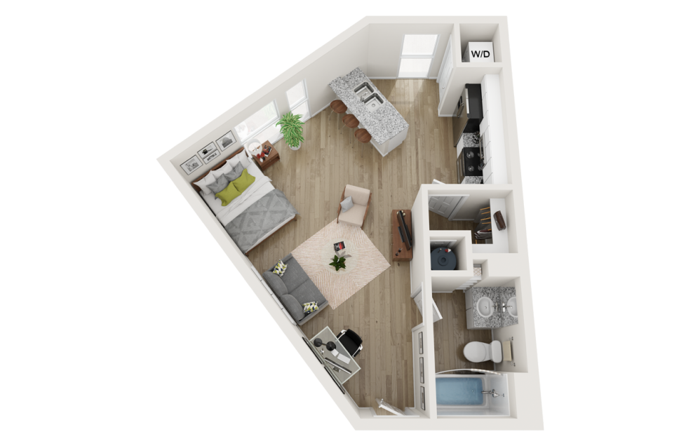 E5 Affordable - Studio floorplan layout with 1 bathroom and 521 square feet